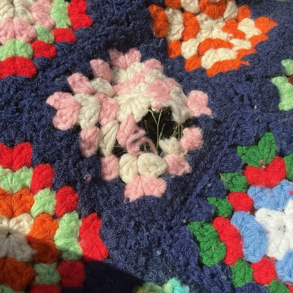 Vintage Afghan Multi-colored Square Granny Square‎ 70s Cutter Boho 36x50